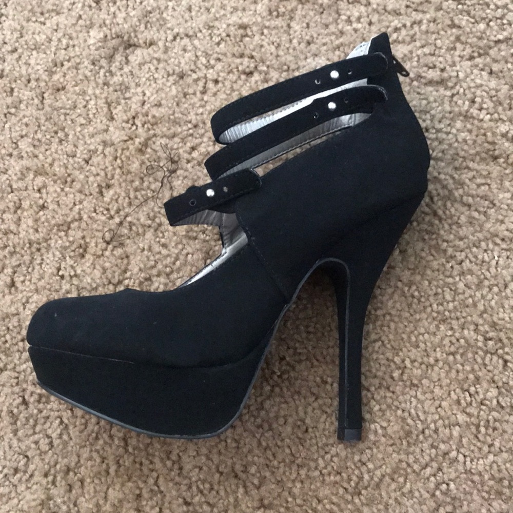 Black high heels with straps and back zipper